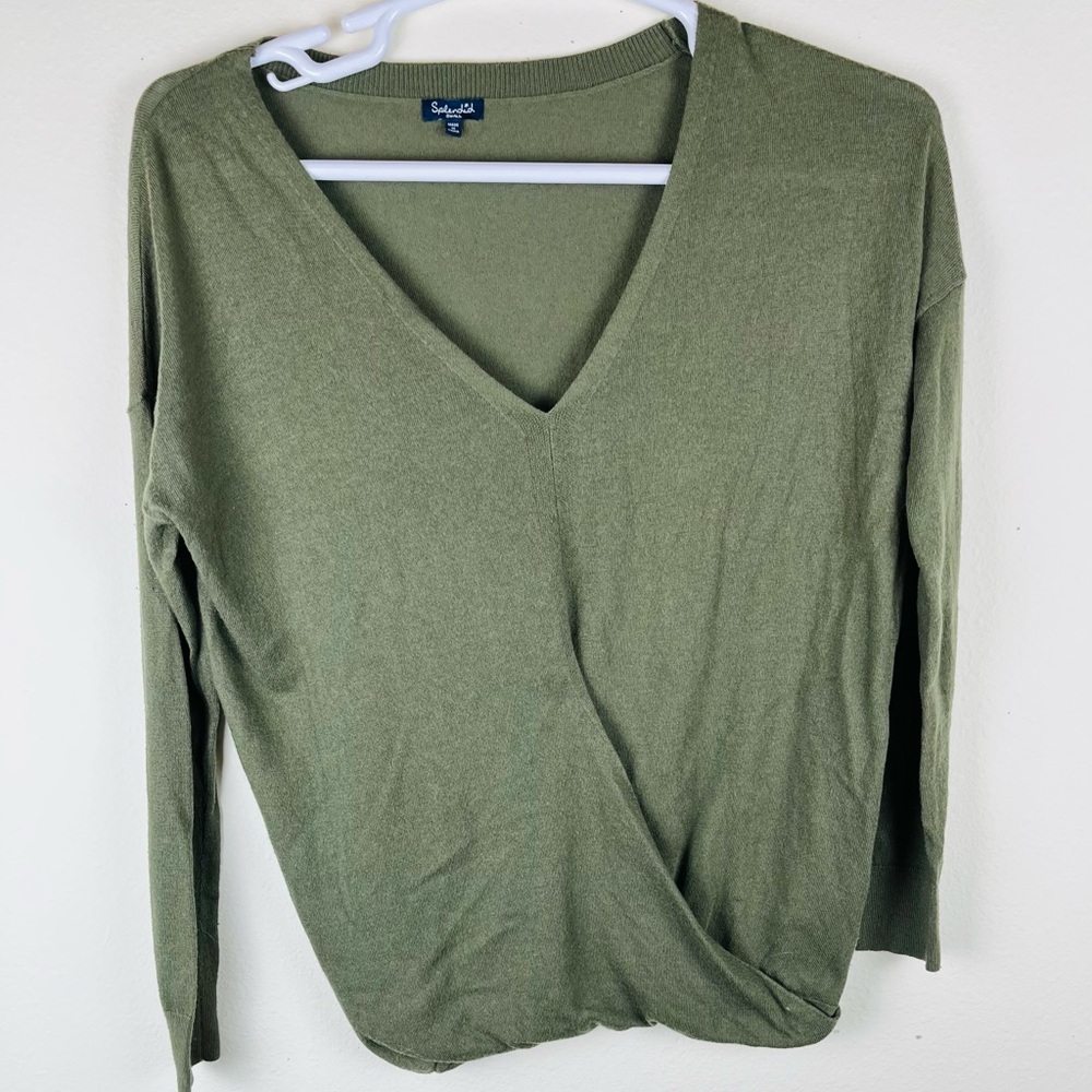 Splendid Olive Long Sleeve V-Neck Top Size Small Women’s Pullover Sweater